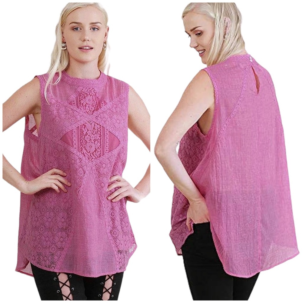 UMGEE ☆ Lace Detail Sleeveless Bohemian Top ☆ Sheer Lightweight ☆ Size Small